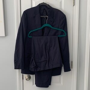 Armani Collezioni Mens G-Line Navy Blue White Stripes Blazer Set With Dress Pant